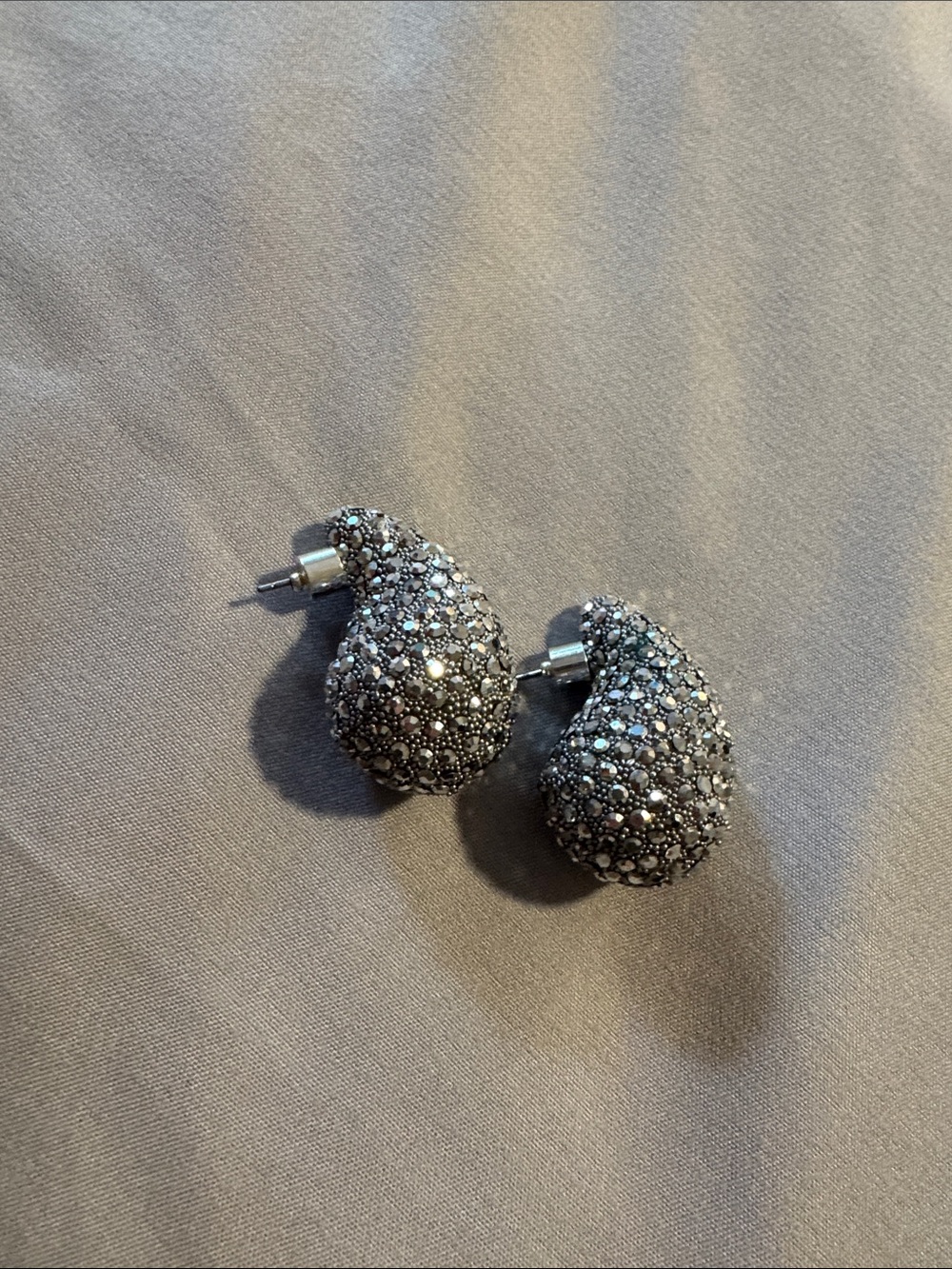 Sparkling Teardrop Crystal Stud Earrings - Silver Tone